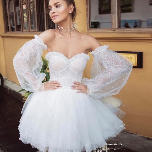 Sweetheart  PINK Party Prom Tulle Mini Dress With Removable Puff Sleeves. Size S - Picture 1 of 16